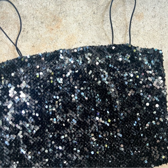 Garage Black Crop Sequin Camisole with Spaghetti Straps - Picture 2 of 3
